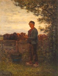 Portrait Of A Boy With Cattle by Bernardus Johannes Blommers