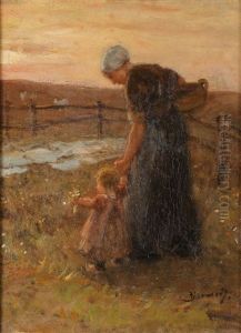 Twilight Stroll With Baby by Bernardus Johannes Blommers