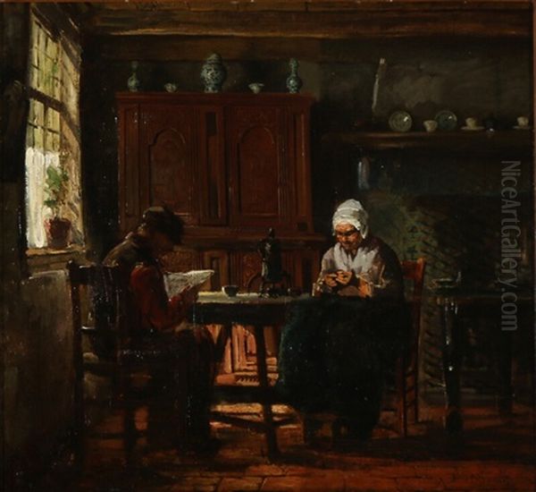 Dutch Interior With Reading And Sewing - view 1