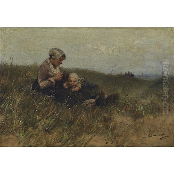 Mother And Baby Resting In A Field - view 1