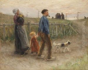 A Family In The Dunes, Katwijk by Bernardus Johannes Blommers
