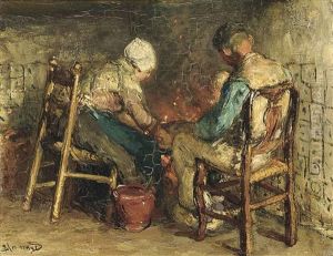 At The Fireside by Bernardus Johannes Blommers