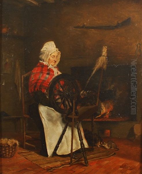 Femme Au Rouet Dans Un Interieur - view 1