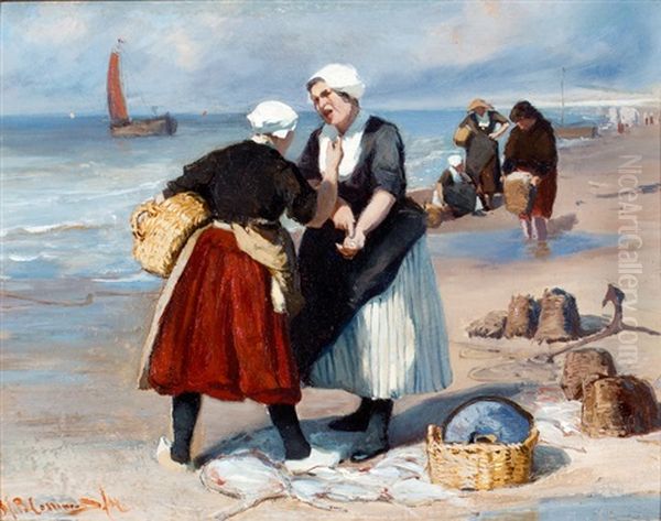 Kibbelende Vissersvrouwen Op Het Strand - view 1