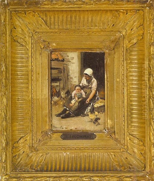 Mother And Child Feeding Chicks - view 1