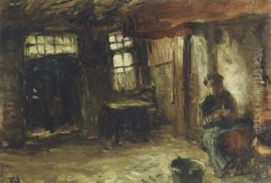 Peeling The Potatoes by Bernardus Johannes Blommers