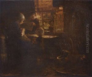 A Mother And Her Children By A Window by Bernardus Johannes Blommers