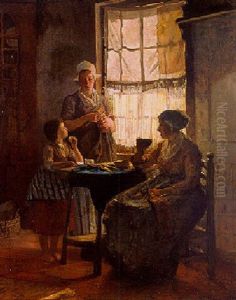 At The Kitchen Table by Bernardus Johannes Blommers