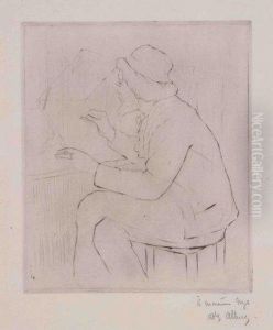 Portrait De Desboutin Gravant by Adolphe Albert