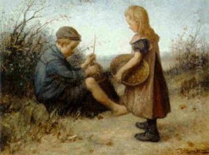 A Boy And A Girl With A Basket by Bernardus Johannes Blommers