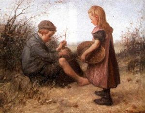 A Boy And A Girl With A Basket In A Landscape A Boy And A Girl With A Basket In A Landscape