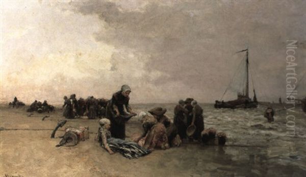Gathering The Washing On The Beach - view 1
