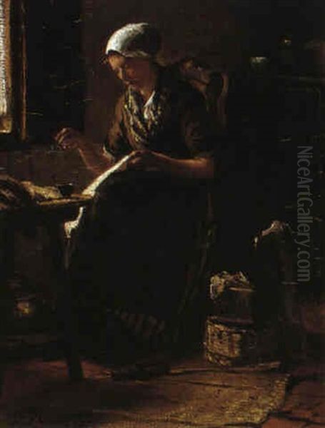 Peasant Sewing By A Window - view 1