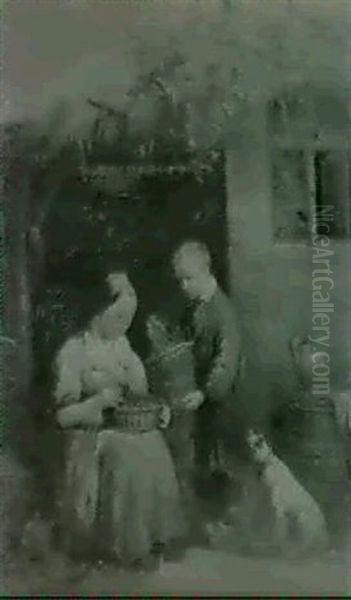 Children Outside A Cottage - view 1