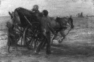 A Shell-fisher And Children With A Horsedrawn Cart On A Beach