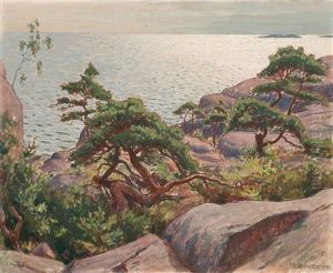 Landscape With Pine Trees by Vaeinoe Alfred Blomstedt