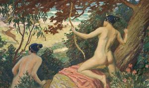 Diana And Nymph by Vaeinoe Alfred Blomstedt
