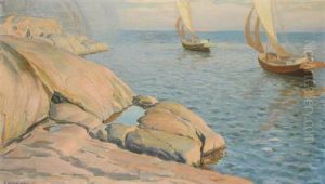 Boote In Kustennahe (baltisches Meer) by Vaeinoe Alfred Blomstedt