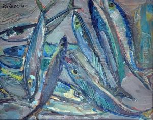 Composition Aux Poissons Et Etude D'un Portrait De Femme (recto-verso) by Andre Blondel (Aleksander Blonder)