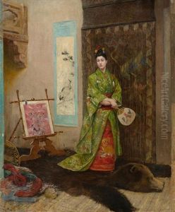 Interieur Mit Edler Dame In Japanischer Tracht