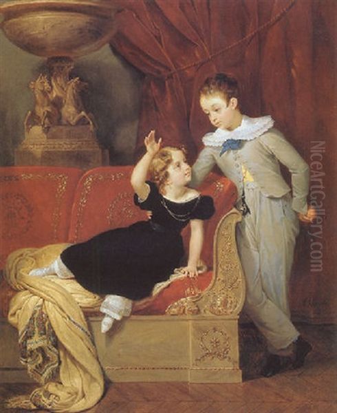 Portrait Of Two Children In An Empire Style Interior - view 1