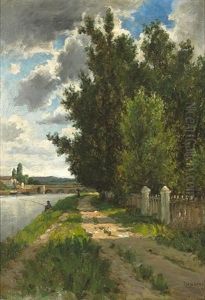Fishing Near The Old Bridge At Grez