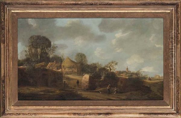 A Landscape With A Village And Travellers On A Path - view 1