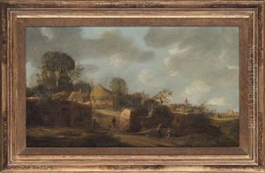 A Landscape With A Village And Travellers On A Path by Pieter de Bloot