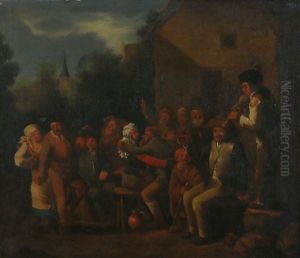 Boerentafereel Met Feest Vierende Mensen Voor Een Herberg by Pieter de Bloot