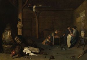 Interior Scene With A Peasant Couple And Two Children by Pieter de Bloot