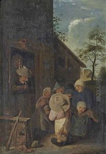 Peasants Making Music Outside An Inn In A Village by Pieter de Bloot