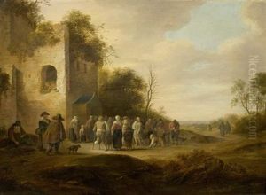Dorfbewohner Vor Einer Kirche