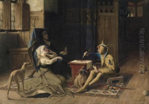 Charles Vi. The Madking Playing Cards With His Court Jesters. Odette De Champdivers Bythe King""""s Side On The Floor by Albrecht Frans Lieven Vriendt