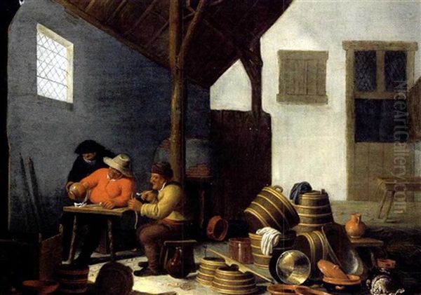 Zechende Bauern In Einer Scheune - view 1