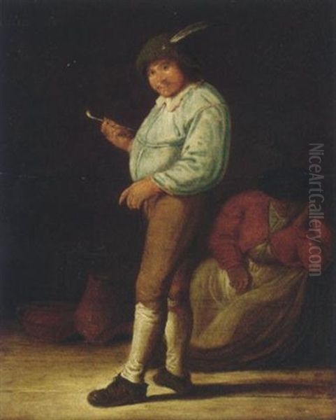 A Boor Holding A Pipe And A Sleeping Maid - view 1