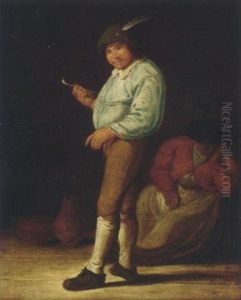 A Boor Holding A Pipe And A Sleeping Maid by Pieter de Bloot