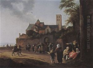 Utrecht: The Mariakerk With Travellers, Pilgrims And Beggars Outside The City Walls Going To The Church