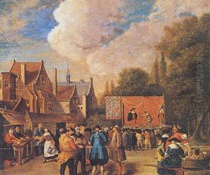 A Market Scene In A Town With A Street Theatre A Market Scene In A Town With A Street Theatre