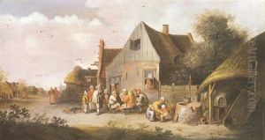 Vue D'une Rue De Village Avec Un Joueur De Vielle Devant L'auberge by Pieter de Bloot