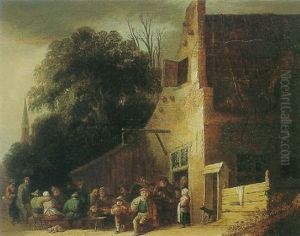 Peasants Eating And Drinking Outside A Tavern by Pieter de Bloot