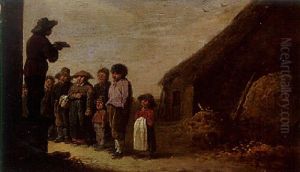 A Man Addressing A Group Of Peasants By A Barn by Pieter de Bloot