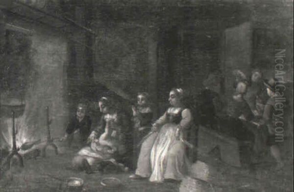 Peasants Seated Around A Fire And Eating At A Table In A Cottage - view 1