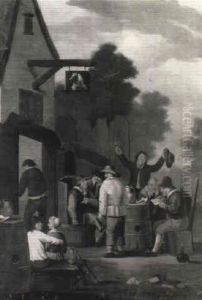 A Village Street With Peasants Distributing Alms To The Poor by Pieter de Bloot
