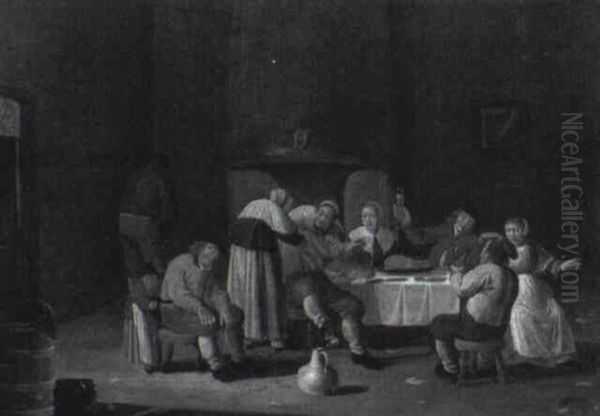 Peasants Feasting At A Table In A Kitchen Interior - view 1