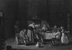 Peasants Feasting At A Table In A Kitchen Interior