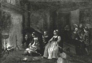 Cottage Interior At Night by Pieter de Bloot