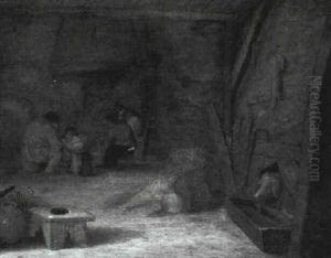 Boors In A Barn Interior by Pieter de Bloot