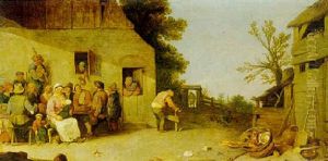 Peasants Feasting Outside A Farmhouse by Pieter de Bloot