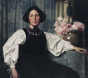 Portrait Eines Madchens In Tracht Neben Pfinstrosenstraus Portrait Eines Madchens In Tracht Neben Pfinstrosenstraus