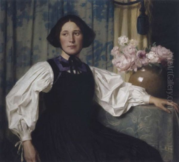 Portrait Eines Madchens In Tracht Neben Pfingstrosenstraus - view 1